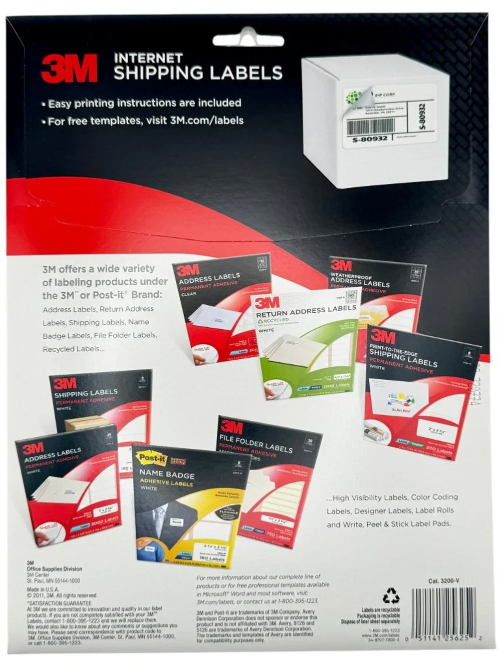 5 Pack 3M Inkjet Shipping Labels 3200-V 5.5